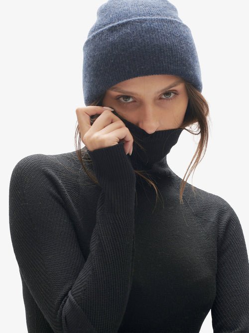 Cashmere Cuff Beanie - Carbon Blue